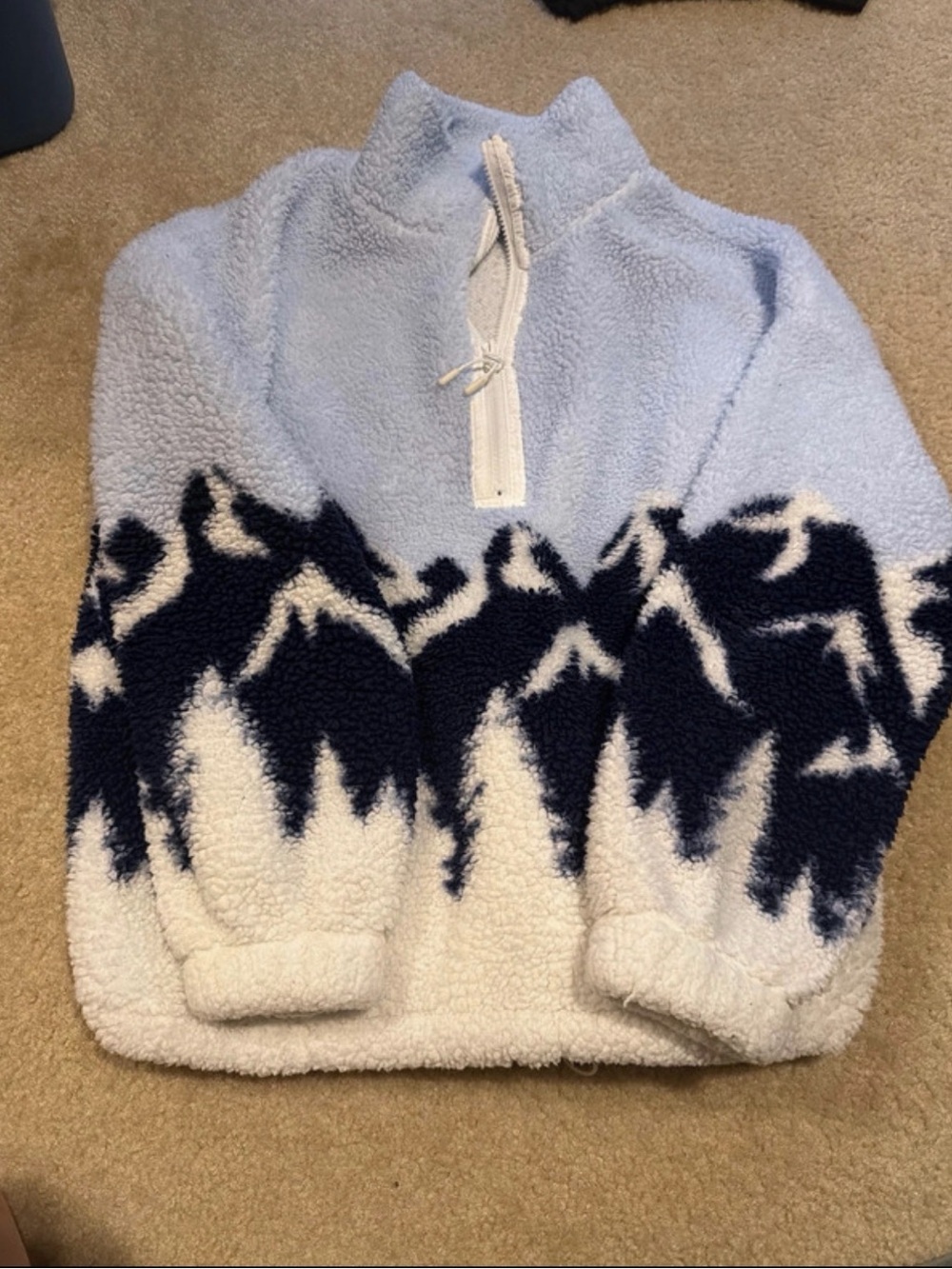 No Boundaries Light Blue, Navy & Cream Sherpa Half-Zip Jacket
